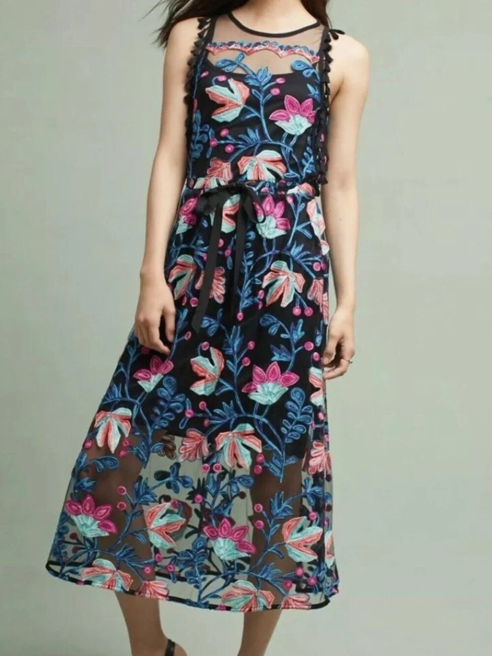 Anthropologie Eva Franco Sage Maxi Dress w Printed Tassel, Size 12